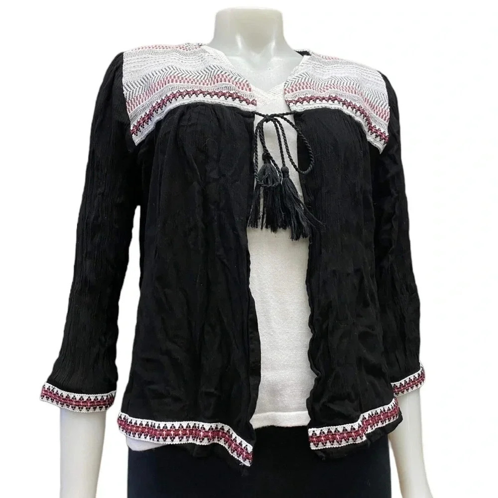 Love & Legend Open Tassel Tie Black Boho Top Size 20 - Picture 2 of 9